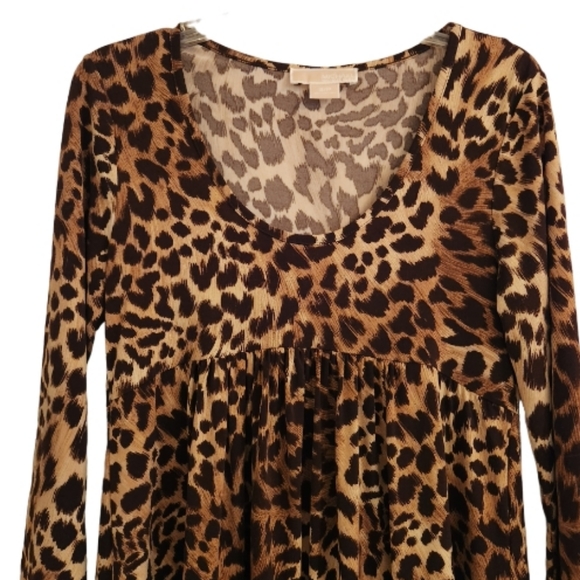MICHEAL KORS LEOPARD PRINT BABYDOLL LONGSLEEVE DRESS SZ SP - Picture 3 of 6
